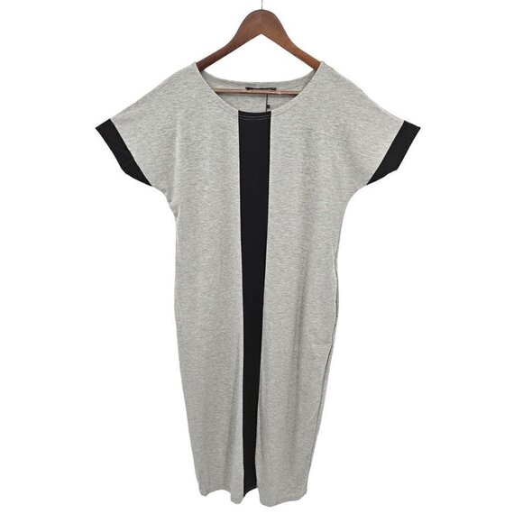 Auxo Maxi Dress Sz Small 4 6 Short Sleeve Stretch Modest Pockets Gray Black NEW - Picture 1 of 10